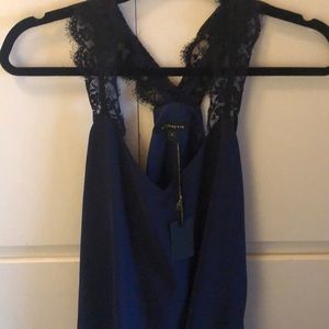 Whitney Eve Navy Blue Dress with Black Lace Straps